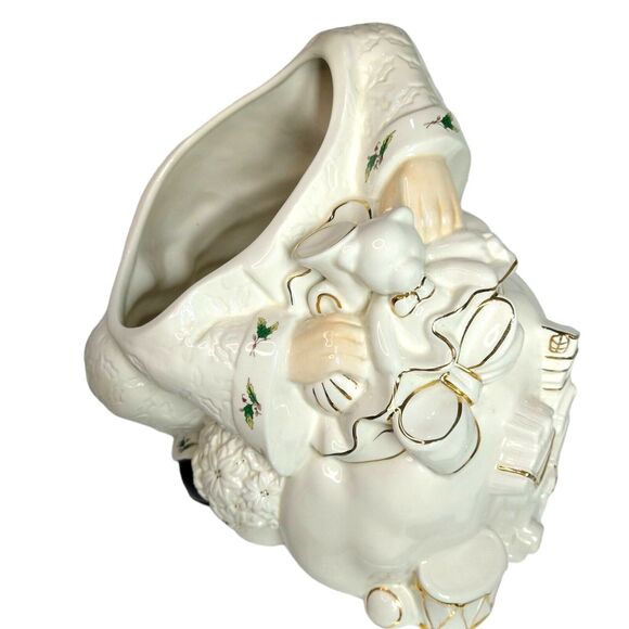 Holly Holiday Santa Claus Cookie Jar Large Ceramic Bag of Toys Holly Trim - Picture 8 of 13